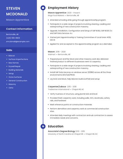 Mason Apprentice Resume