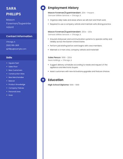 Mason Foreman/Superintendant Resume