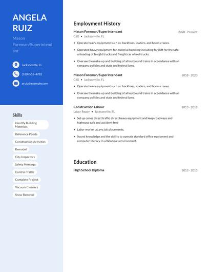 Mason Foreman/Superintendant Resume
