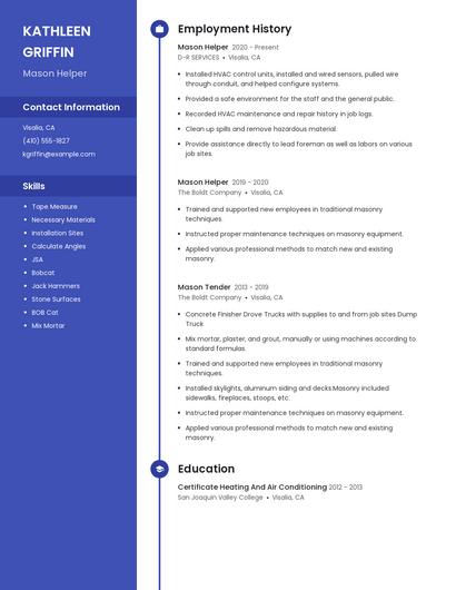 Mason Helper Resume