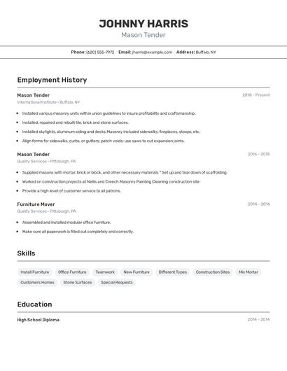 Mason Tender Resume
