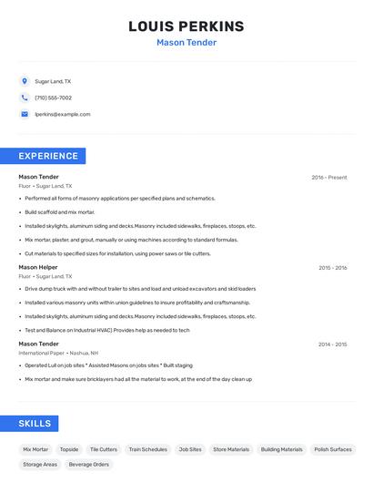 Mason Tender Resume