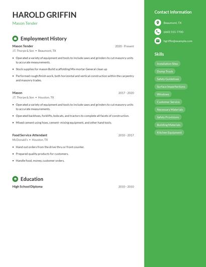 Mason Tender Resume