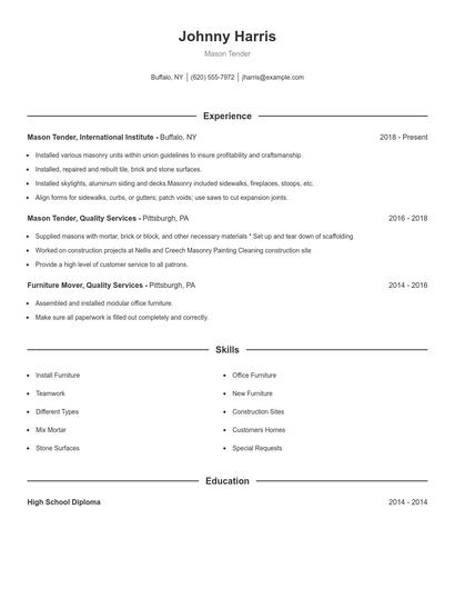 Mason Tender Resume