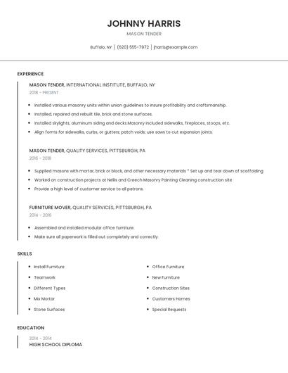 Mason Tender Resume