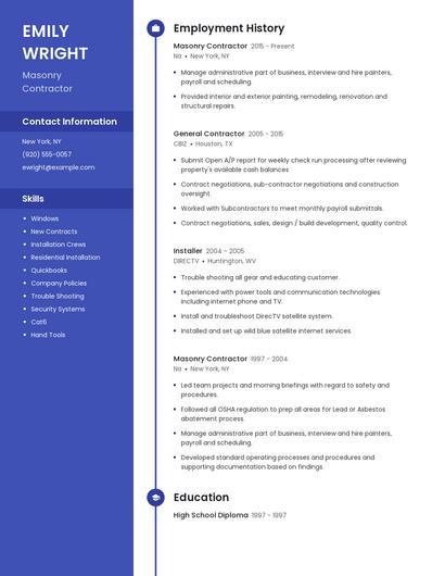 Masonry Contractor Resume