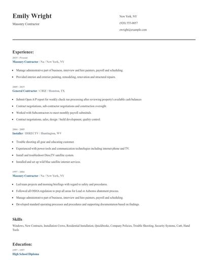 Masonry Contractor Resume