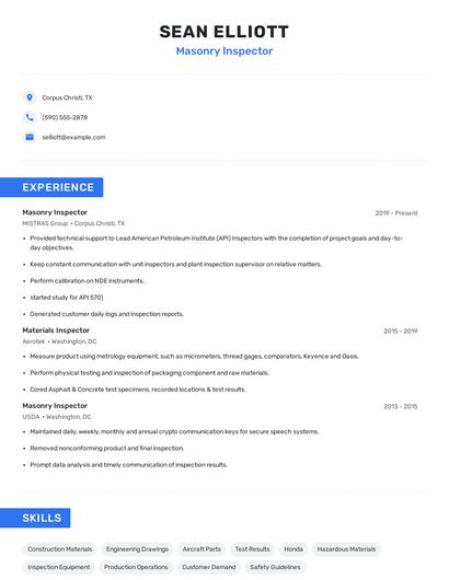 Masonry Inspector Resume