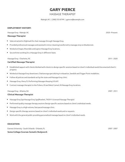 Massage Therapist Resume