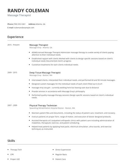 Massage Therapist Resume