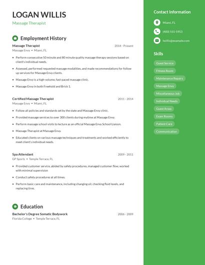 Massage Therapist Resume