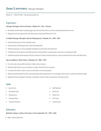 Massage Therapist Resume