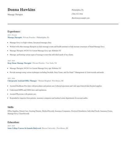 Massage Therapist Resume