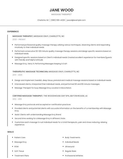 Massage Therapist Resume