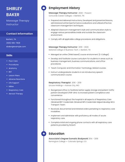 Massage Therapy Instructor Resume