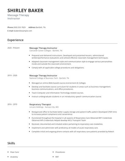 Massage Therapy Instructor Resume
