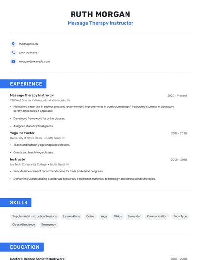 Massage Therapy Instructor Resume