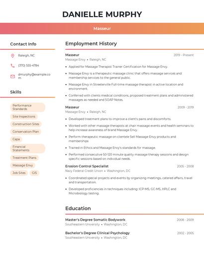 Masseur Resume
