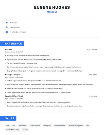 Masseur Resume