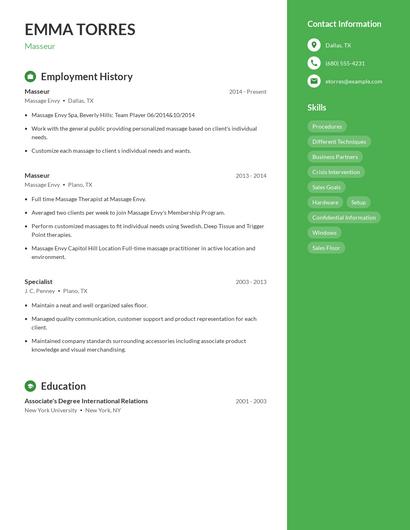 Masseur Resume