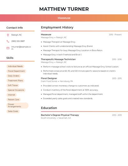 Masseuse Resume