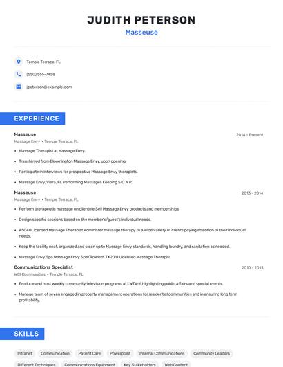 Masseuse Resume