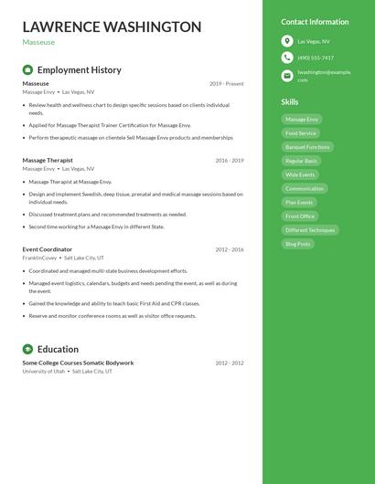 Masseuse Resume