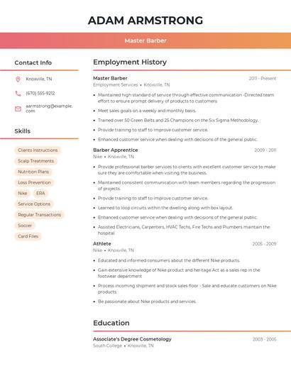 Master Barber Resume