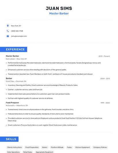 Master Barber Resume