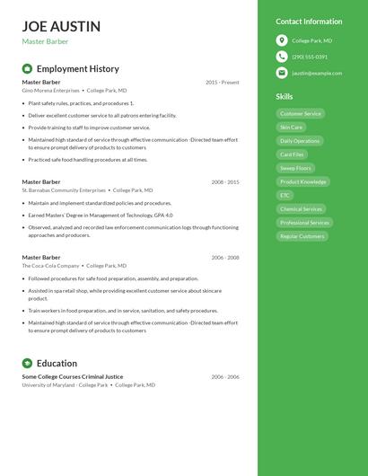 Master Barber Resume