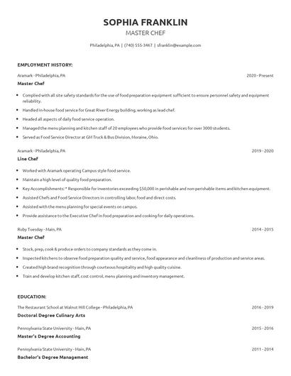Master Chef Resume