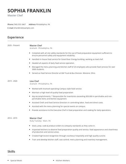 Master Chef Resume