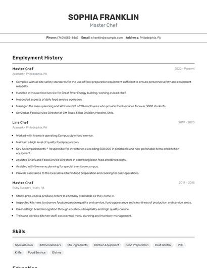 Master Chef Resume