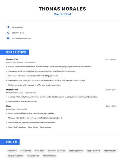 Master Chef Resume