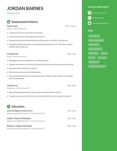 Master Chef Resume