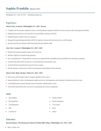 Master Chef Resume