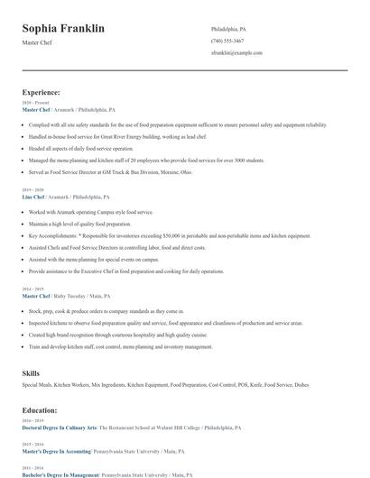 Master Chef Resume