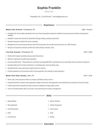 Master Chef Resume