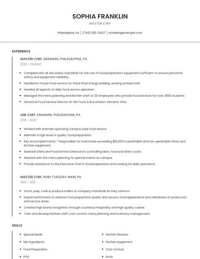 Master Chef Resume