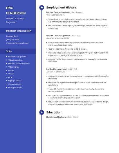 Master Control Engineer Resume