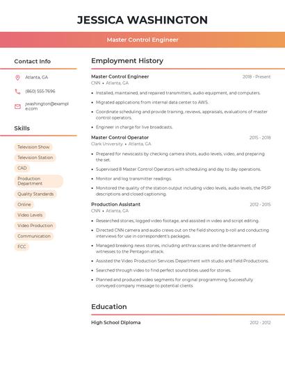 Master Control Engineer Resume