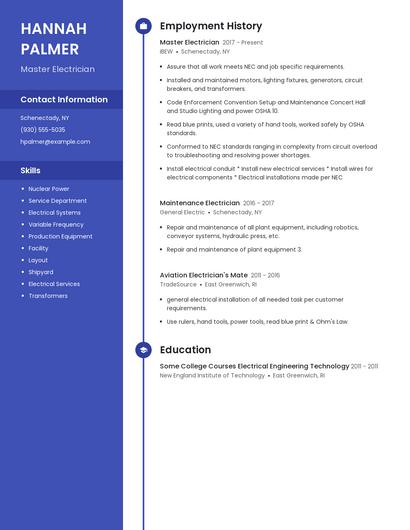 Master Electrician Resume