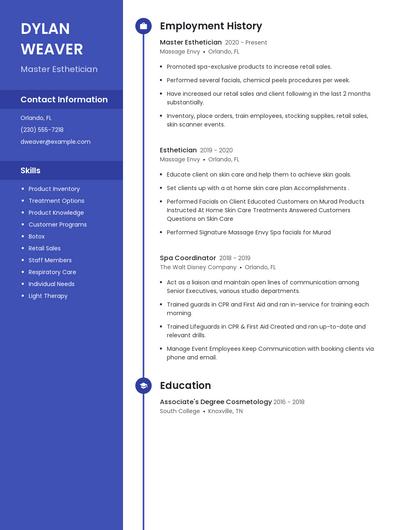 Master Esthetician Resume