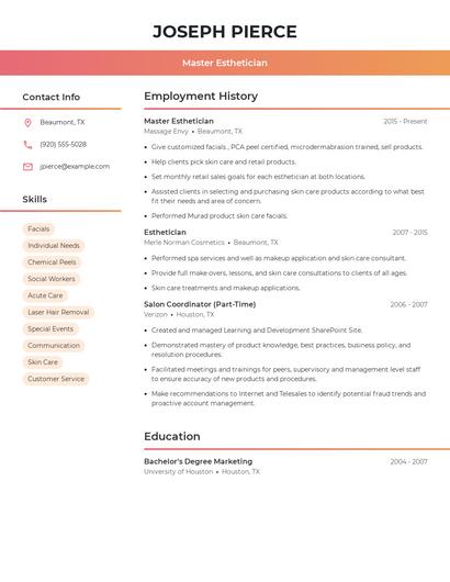 Master Esthetician Resume