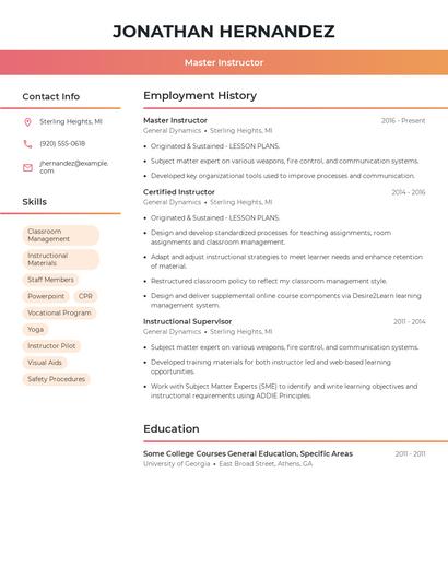 Master Instructor Resume