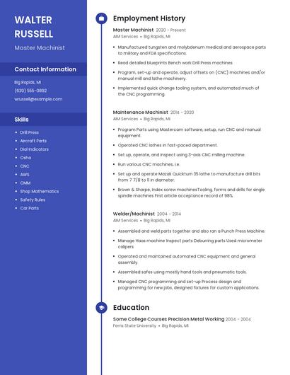 Master Machinist Resume