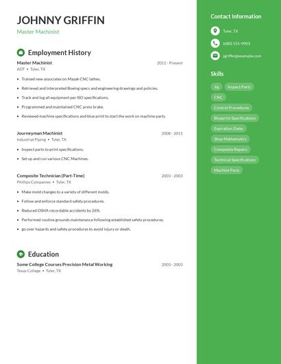Master Machinist Resume