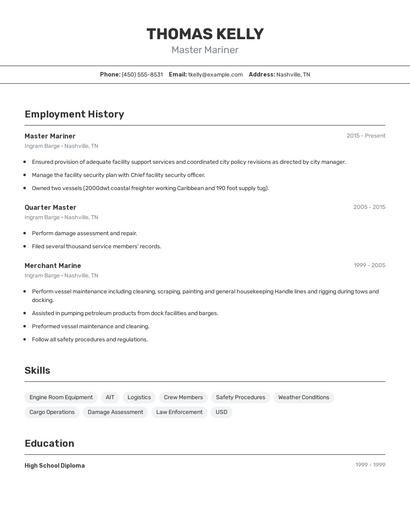 Master Mariner Resume