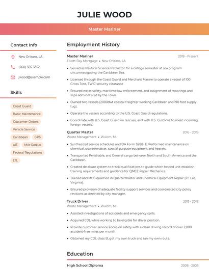 Master Mariner Resume