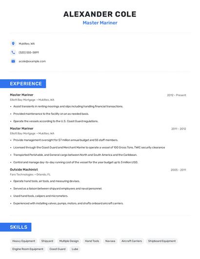 Master Mariner Resume